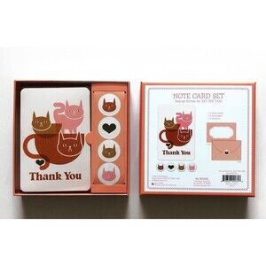 Box Set Thank You Note Card Set Pink Cats New Cat Gift 12 + Envelopes Cute Hip